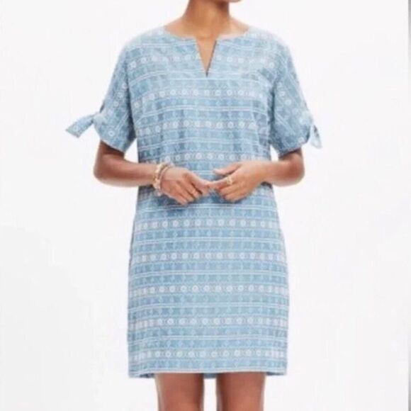 Madewell Embroidered Tie Sleeves Pockets V Neck Dress - Picture 1 of 13